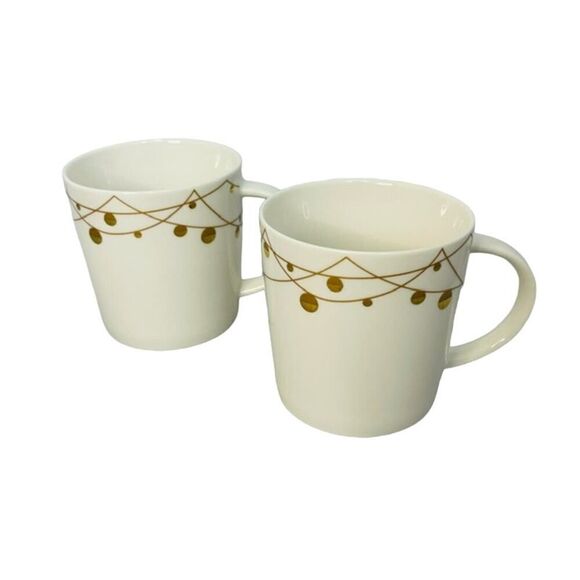 Starbucks Holiday Gold String Lights Coffee Cup Mug 14oz, 2012 (set of 2!) - Picture 1 of 8